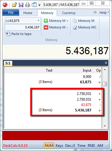 memory calculation adding machine