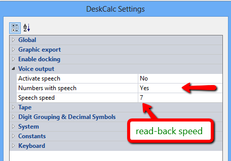 calculator with number readback