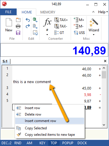 Adding machine with comments