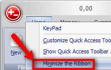 minimize tape calculator ribbon menu