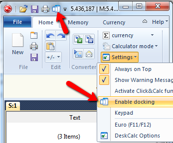 Enable Calculator Docking