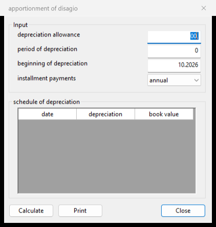Disagio apportionment dialog in DeskCalc