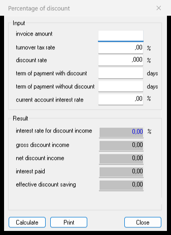 Cash discount dialog in DeskCalc
