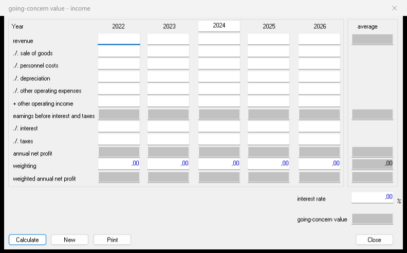 Company value by capitalised earnings dialog in DeskCalc