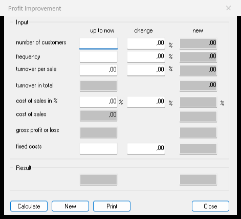 Profit improvement dialog in DeskCalc