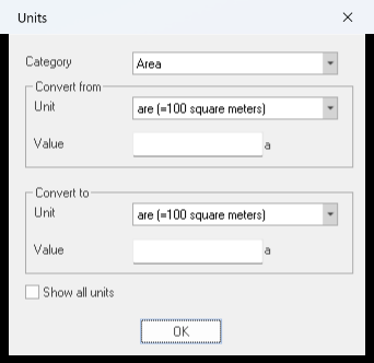 Units converter dialog in DeskCalc