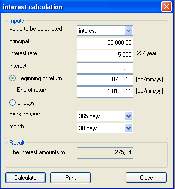 Interest calculation